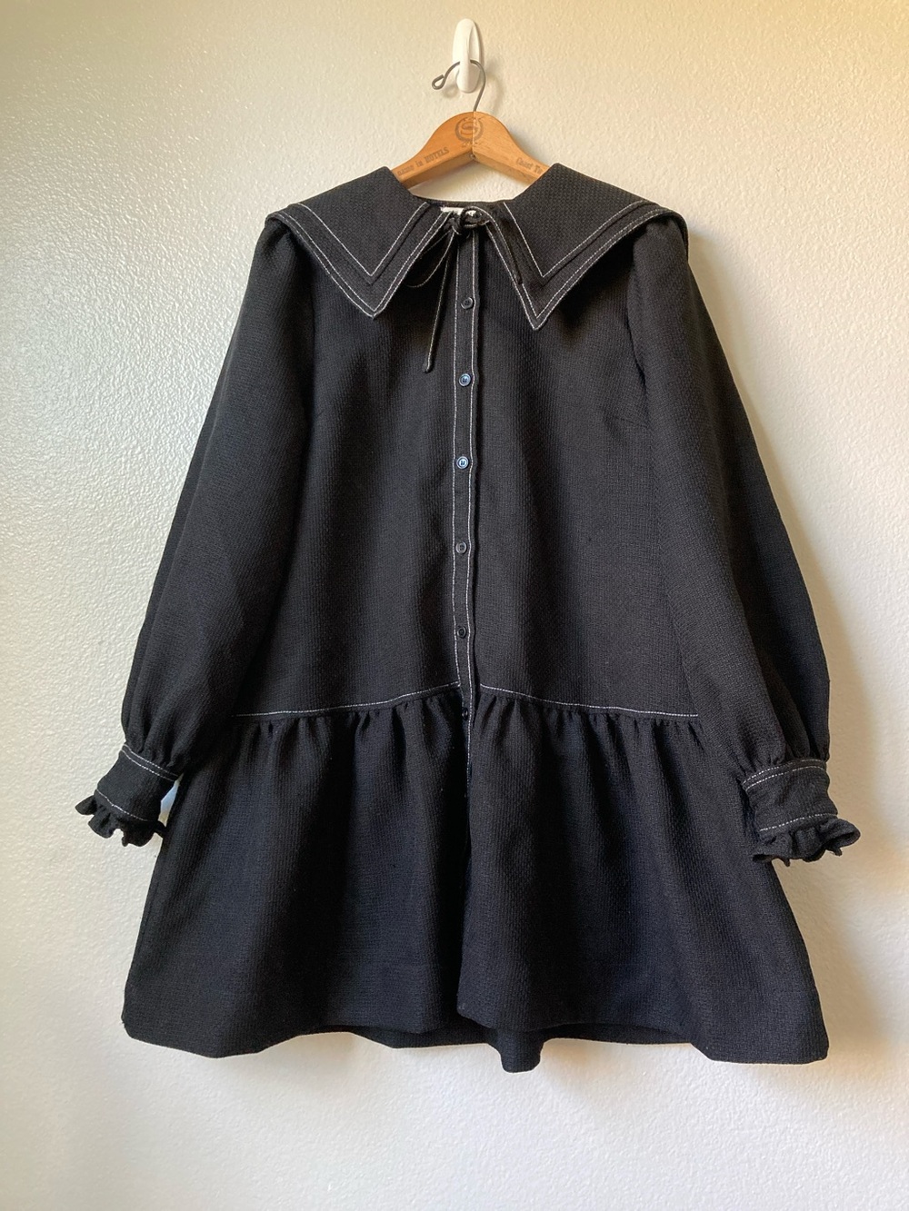 Mila Mae Sailor Statement collar Trapeze Ruffle Bow Loose fit Long Sleeve Dress